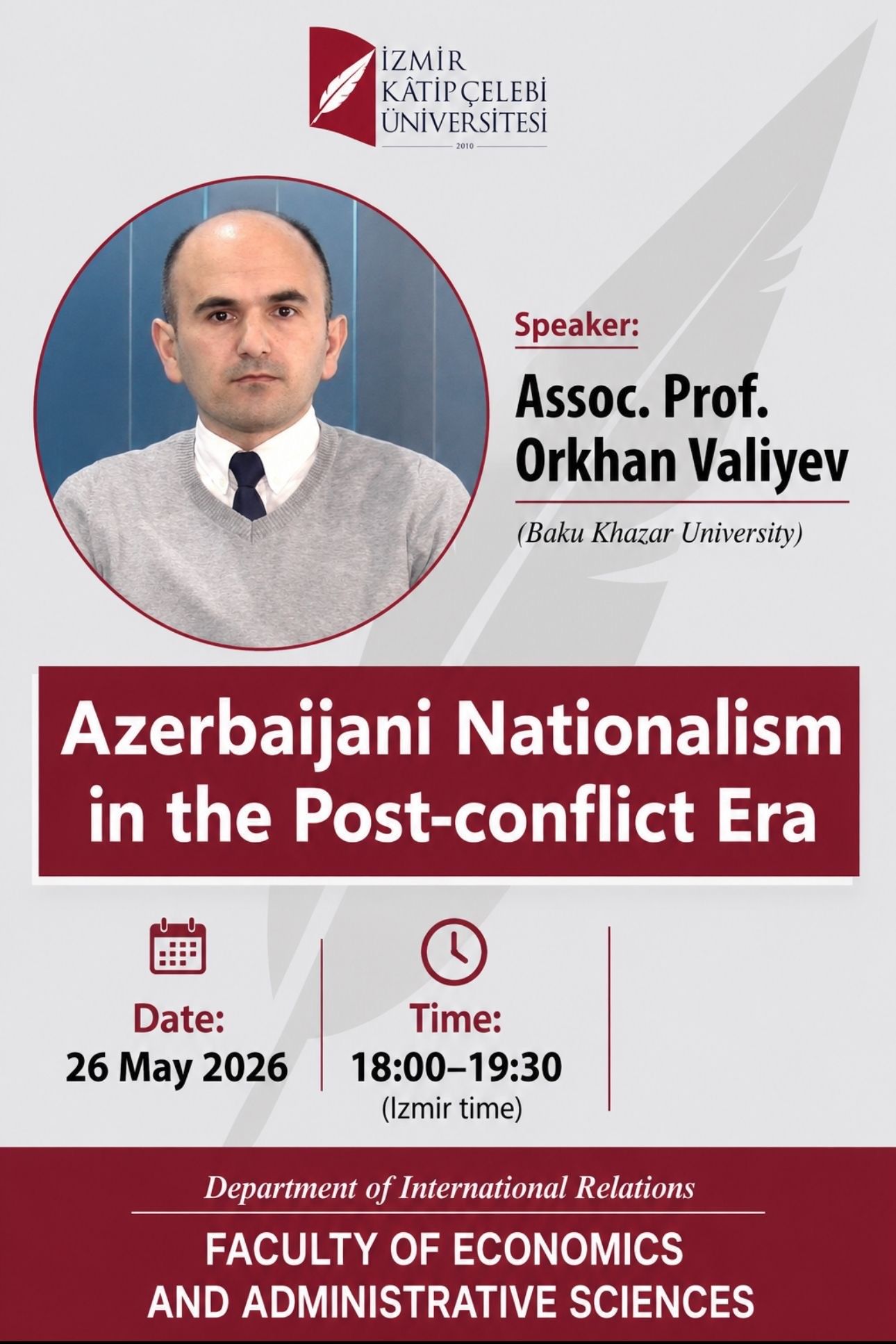 The head of the department will hold a seminar on "Azerbaijani Nationalism in the Post-conflict Era"